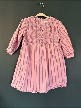 Zara Pink Striped Smocked Dress